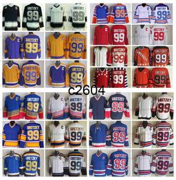 c2604 Vintage 1993 Hockey Jerseys 99 Wayne Gretzky Jersey (C) Vintage Stitched Shirts 100e Coupe Stanley Patch Campbell Orange M-XXXL