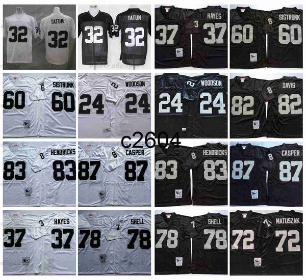 c2604 Vintage 24 Charles Woodson 32 Maillots de Football Jack Tatum 37 Lester Hayes 83 Ted Hendricks 60 Otis Sistrunk 78 Art Shell 87 Dave Casper 82 Al Davis 72 John Matuszak