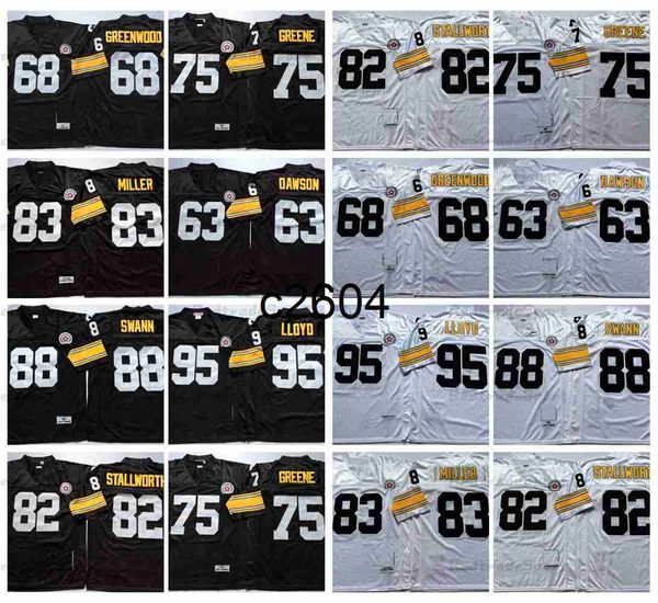 c2604 Vintage 95 Greg Lloyd Camisetas de fútbol 75 Joe Greene 88 Lynn Swann 63 Dermontti Dawson 68 L. C. Greenwood 82 John Stallworth 83 Heath Miller Jersey cosido negro