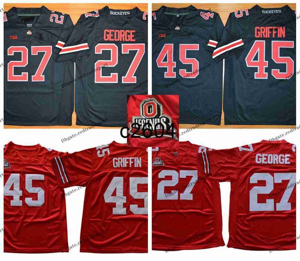 c2604 Vintage NCAA Ohio State Buckeyes College Football Jerseys Hombres 27 Eddie George 45 Archie Griffin Camisas cosidas O Legends of Scarlet Grey Patch S-XXXL