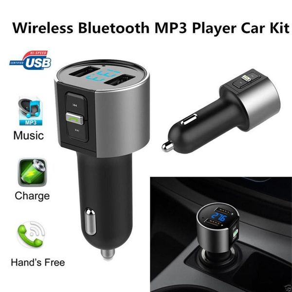 C26S Bluetooth Car Kit MP3 Noir Lecteur Mains-Métal Texture Transmetteur FM Adaptateur Radio USB Charge 3 4A248z