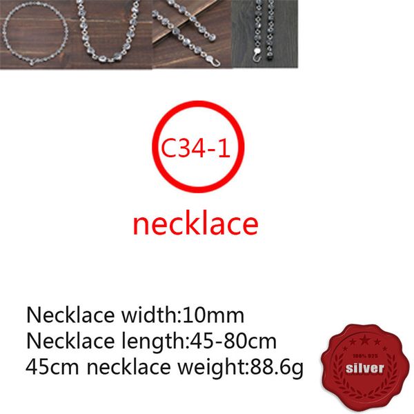 C34-1 S925 Collier en Argent Sterling Personnalisé Mode Punk Hip Hop Style Créatif Polyvalent Rétro Solide Croix Fleur Lettre Forme Cadeau pour Les Amoureux