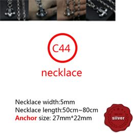 C44 S925 Collier en Argent Sterling Personnalisé Mode Punk Hip Hop Style Créatif Polyvalent Rétro Overlord Bateau Ancre Forme Cadeau pour Les Amoureux