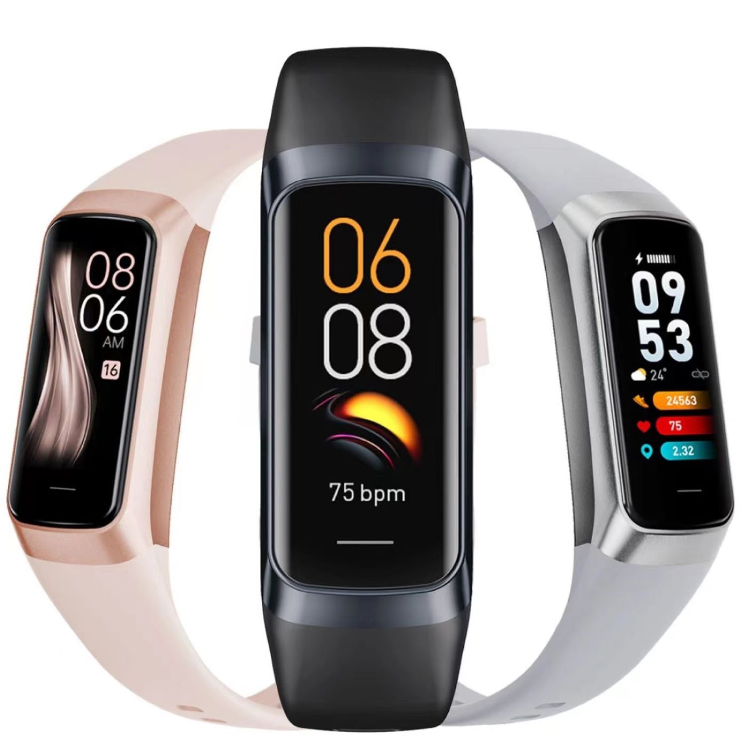 Pulsera inteligente C60 con pantalla Amoled, pulsera inteligente con control del ritmo cardíaco y de la sangre para mujeres y hombres, reloj inteligente deportivo a la moda