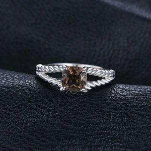C6WU Solitaire Ring JewelryPalace authentique Natural Smoky Quartz 925 Silver Silver Rings for Women Rope Solitaire Gemstone Jewelry Engagement Band D240419