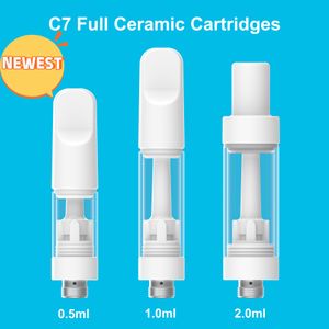 C7 keramische spoel vape cartridges iMini vape pen 0,5 ml /1.0 ml /2,0 ml spoelen lege karren wasvaporizer dikke olie 510 schroefdraad e cigs atomizers witte ultra-lage prijs 1.2Ω weerstand