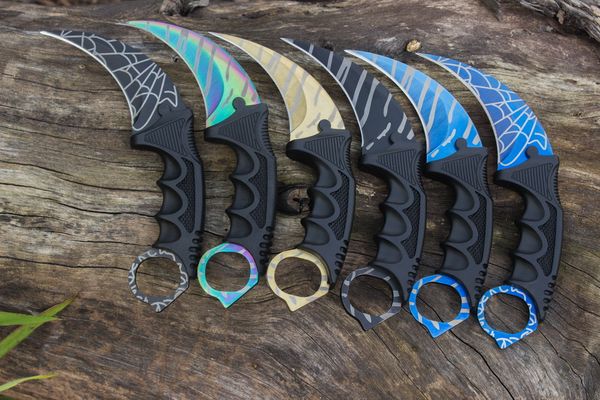 C7145 CSGO Strike Strike Knife Karambit 3CR13MoV BLADE ABS ABS Cañas con cubierta de caza al aire libre Herramientas de campamento de lucha