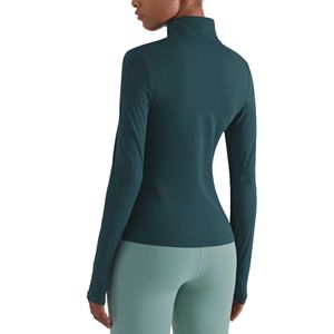 C77f 2023 Modemerk Lu's Damesjassen Fiess Sport Top Opstaande Kraag Halve Rits Lange Mouw Strak Yoga Shirt Gym Duim Athtic Jas