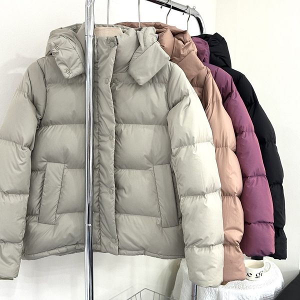 CA Lululem Cloud Chaquetas de plumón con capucha para mujer Parkas de hojaldre de pan rosa Abrigos cápsula cálidos de invierno Chaqueta de montaña al aire libre Abrigos a prueba de viento de lino negro morado para mujer