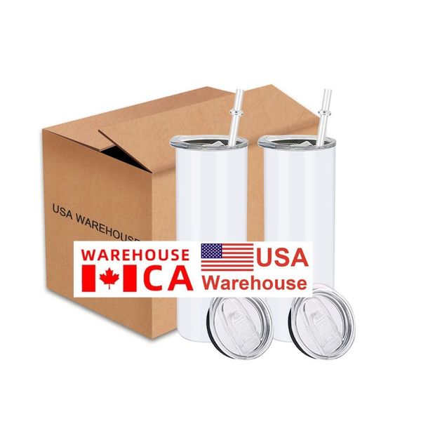 CA Stocked 20 oz Vaso de acero inoxidable Sublimación en blanco Botella de agua con aislamiento blanco Tazas para acampar al aire libre con tapa al por mayor 1216