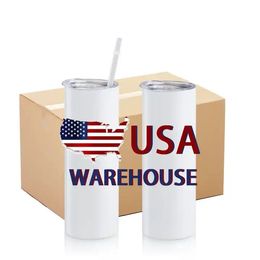 Ca / US Stock 20oz en acier inoxydable tasses sublimation blancs gobelers bouteille d'eau extérieure vide de camping isolée à l'alcool 1216