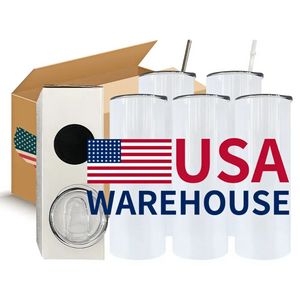 CA / US Stock Bouteilles d'eau en acier inoxydable de 20 oz Sublimation vierge Tasses à café minces avec couvercle et gobelets droits en paille en plastique G0523