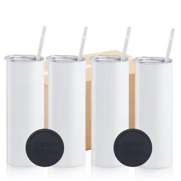 CA / EE. UU. Stock 20 oz Vasos Subblimaciones en blanco Slim Straight Reutilizable Taza de cerveza Botella de agua Taza para acampar al aire libre Vacío Aislado Beber 1215