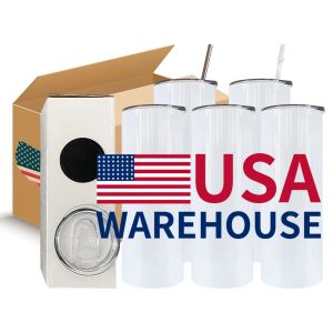 CA US Warehouse Witte blanco sublimatiebekers 20 oz roestvrijstalen geïsoleerde automokken Rechte dubbelwandige waterdrinkbekers KAN 2 dagen levering N