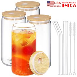 CA EE. UU. Dispone de vaso de vidrio de 16 oz con tapas y pajitas Vasos de vaso de coque reutilizables para jugo Lata de cerveza Bebida fría Café Bar Vasos Vasos 916