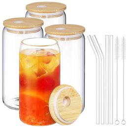 CA USA Stocké Tasse en verre de sublimation avec couvercles et pailles Verres à coke réutilisables pour jus de bière Can Cold Brew Coffee Bar Glasses Cups Sep04