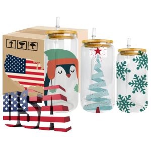 CA USA magazijn 16oz blanco sublimatie helder matglazen blikje met bamboe deksel en plastic rietje bierblikje vormige drinkware voor doe-het-zelf afdrukken 50 stks / doos