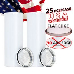 CA USA Warehouse Gobelet à sublimation vierge de 20 oz à bord plat et droit en acier inoxydable pour impression par sublimation DIY