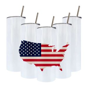 CA / USA Entrepôt 20oz Double mur aspirateur isolée blanche blanc sublimation Absolument plat maigre à angle droit droit avec paille métallique et couvercle anti-fuite 4.23