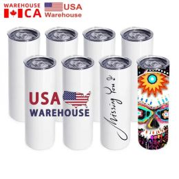 CA USA Entrepôt 20Oz Sublimation Gobelets En Acier Inoxydable Double Mur Isolé Tasse À Café Blanc Droit Blanc Stocké DHL