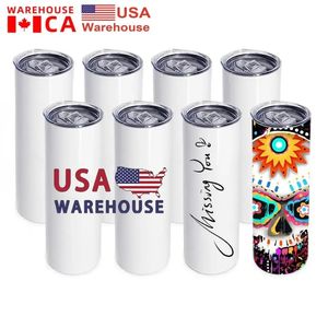 CA USA Warehouse 20oz Sublimation Tumblers roestvrij staal dubbele muur geïsoleerde koffiemok wit rechte lege blanco gevulde JN06