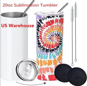 CA USA Magazijn Groothandel Bulk 20oz 20 Oz Rechte Skinny RVS Geïsoleerde Blank Sublimatie Tumblers Cups met Stro