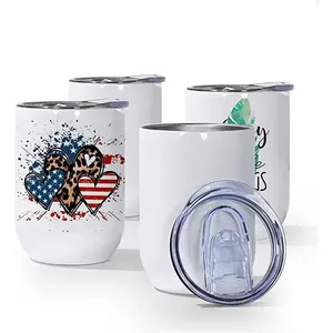 CA Warehouse Gobelets à vin de 12 oz Tasses à café bricolage Sublimation Double couche en acier inoxydable Gobelet à œufs avec couvercle coulissant Bouteille d'eau blanche vierge isolée sous vide