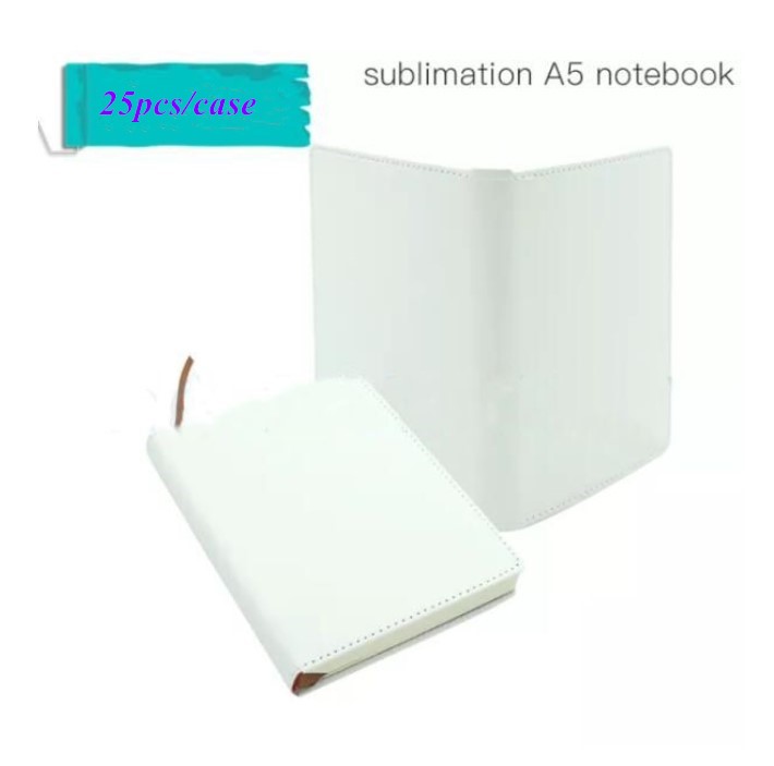 CA Warehouse Sublimation Blanks Notepads A5 White Journal Notebooks PU Leather Covered Heat Transfer Printing Note Books with Inner Papers Adhesive Tapes C013