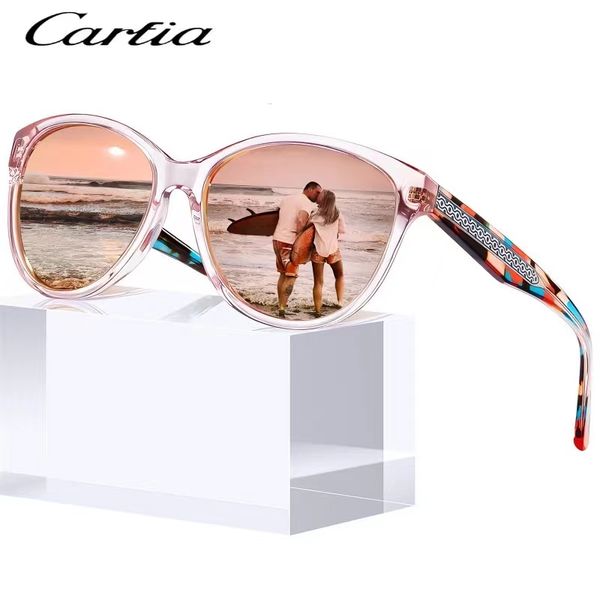 Carfia Cateye Polarise Sungass pour femmes Protection UV, Italie Cadre d'acétate fabriqué à la main avec motif en relief