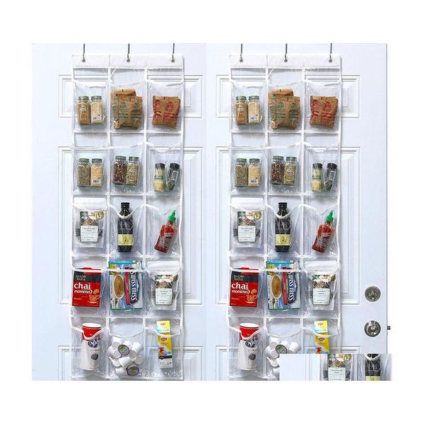 Organizadores de puerta de gabinete 15 bolsillos sobre el organizador de despensa Crystal Clear Sheing Sheing and Storage Rack para accesorios Kitchen Dr Ot1Nr