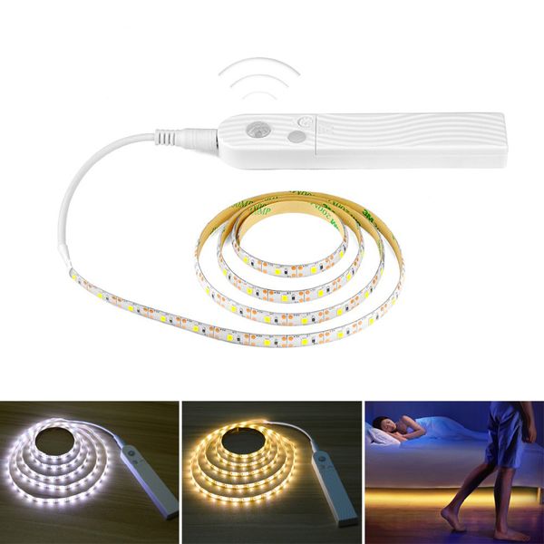 Gabinete Luz LED Movimiento Activado Cama Luz 5V PIR Sensor de movimiento USB LED Strip 2835 Noche Luz Lámpara Lámpara Tv Retroiluminación