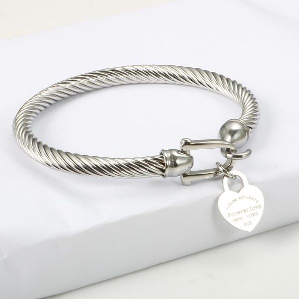 Câble Bracelet fil acier couleur or amour coeur breloque Bracelet avec fermeture à crochet pour femmes hommes bijoux de mariage cadeaux