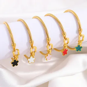 Bracelet câble en acier en acier à cinq feuilles en or bracelet classique designer bijoux en acier inoxydable bracelets de trèfle de trèfle pour femmes cadeaux de mariage soeur