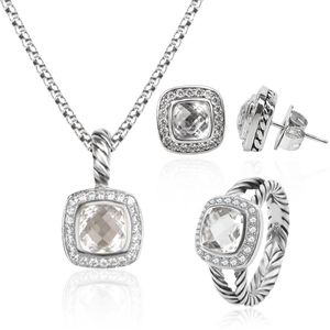 Cable pendientes anillo conjunto de joyería diamantes colgante y arete conjunto de lujo mujeres Gifts222O