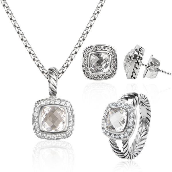 Câble boucles d'oreilles bague ensemble de bijoux diamants pendentif et boucles d'oreilles ensemble luxe femmes cadeaux