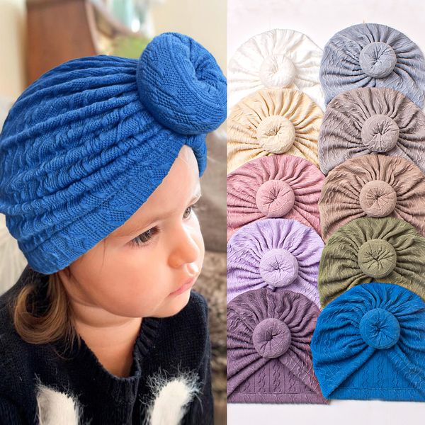 Câble tricot bébé bandeau chapeau Turban nouveau-né bébé filles noeud rond foulard pour enfant fille Turban pour bébé bonnet casquettes