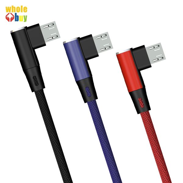 Câble Micro USB Charge rapide Cordon en nylon double câble de synchronisation de données à 90 degrés pour Samsung Xiaomi Android Câble de pliage en L réversible 500pcs