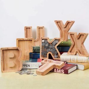 DIY Fashion English Letters Home Decor houten munt flessen opslag pot piggy bank transparant visuele creatief desktop decoratie feest ornament