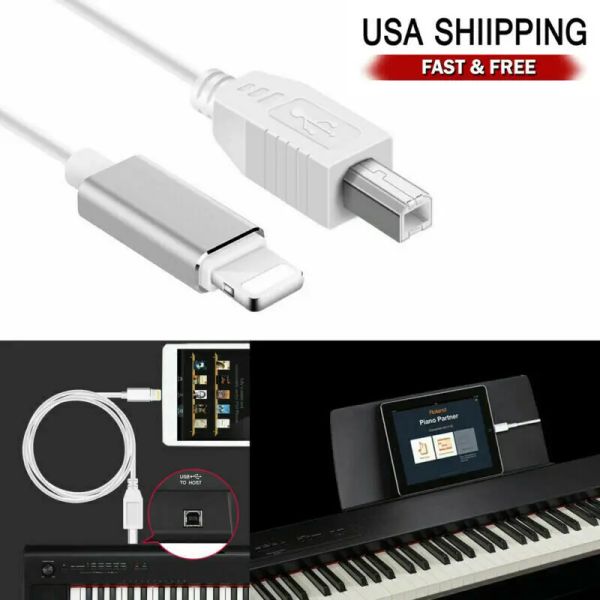 Cables 1/2pcs Lightning to Typeb Midi Teclado Converter Cable 1m para iPhone iPad iOS Audio Cable Cable Piezas de guitarra Accesorios