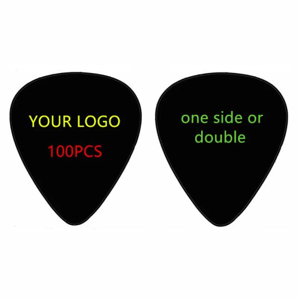 Cables 100pcs Doube lados impresos en selecciones negras de alta calidad Picks de guitarra personalides personalizadas personalizadas