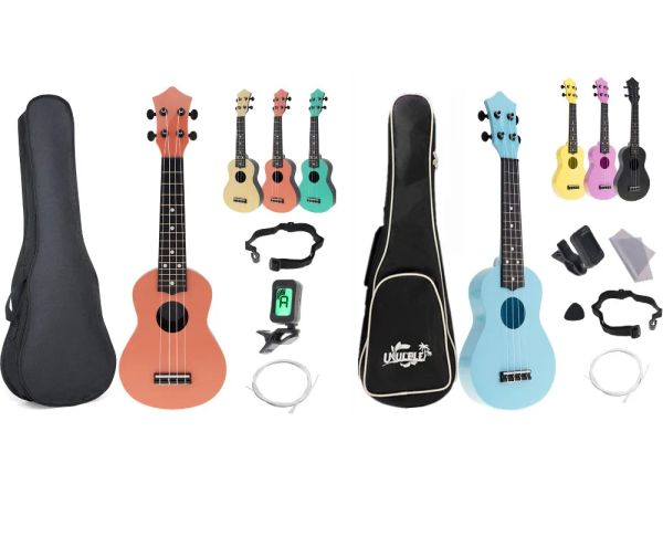 Câbles 21 pouces pack complet ukuléle soprano acoustique uke ukelele 4 cordes coloré hawaii mini guitare guitarra instrument d'instruments de musique