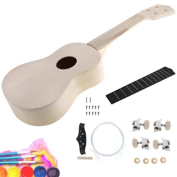 Cables de 21 pulgadas Simple Diy Ukulele Kit de bricolaje Herramienta Hawaii Guitar Handwork Support Painting Asamblea de juguetes para niños para dropshipping de aficionados