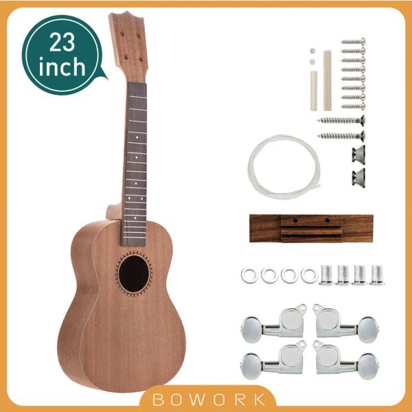 Cables 23 26 pulgadas Kit de ukelele de bricolaje Sapele Body Body Rosewood Diftonboard con clavijas de ajuste Nuez de puente de la cuerda