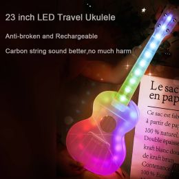 Cables 23 pulgadas Guitarra liderada Luminosa Concierto de ukelele Transparente Viajes de policarbonato al aire libre Smart Ukulele con bolsa de ukelele