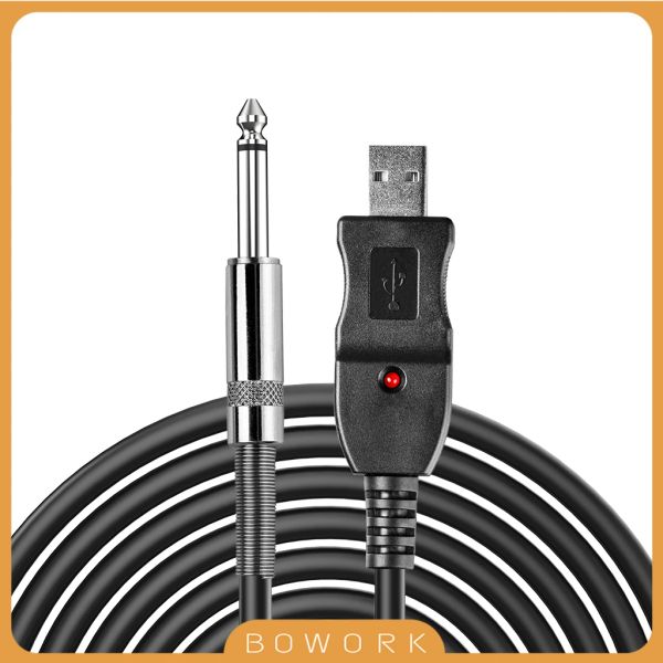 Cables 3M Guitar Bass 1/4 '' USB a 6.3 mm Conexión de enlace Midi Cable Guitar Bass a USB Link Instrument Cable Record Pc.