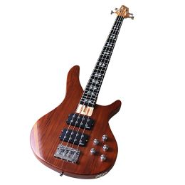 Câbles 4 String Guitare de basse active 43 pouces Brun Hickory Wood Boulon sur le bois massif Okoume Back et latérale Guitare de basse électrique