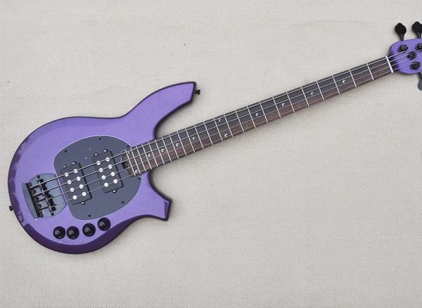 Câbles 4 cordes guitare basse électrique violette avec pickguar à pickluche blanc pickguard picups actifs 24 frettes