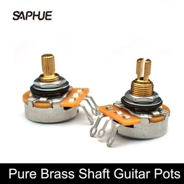 Câbles 4pcs purs en laiton arbre de guitare pots log a ou linéaire 250k / 500k en laiton de volume de volume de volume potentiomètres pour guitares électriques