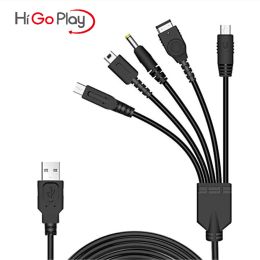 Kabels 5 in 1 USB -game -oplaadkabel voor NDS Lite / Wii U / Nieuwe 3DS XL LL / 2DS / GBA SP / PSP 1000 2000 3000 Laderkabelsnoer (115 cm)