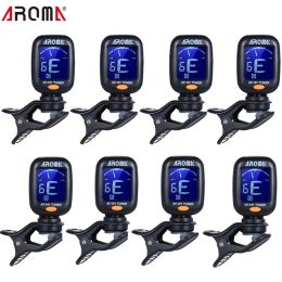 Kabels 6/8/10/50 PCS Aroma AT101 Portable Guitar Tuner Clipon Digitale tuner Roterende clip Hoge gevoeligheid Gitaaraccessoires